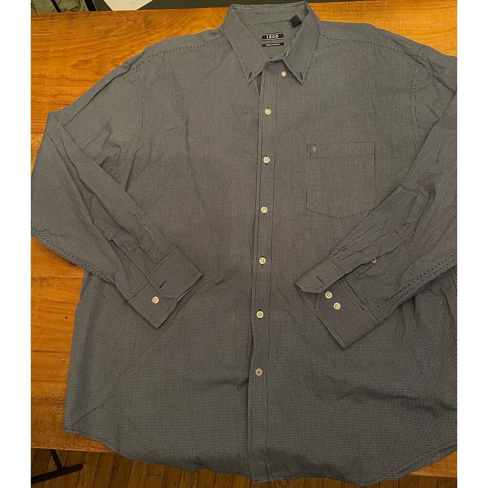 IZOD Men's Premium Essentials Blue Woven Button Down Long Sleeve Shirt Size XXL
